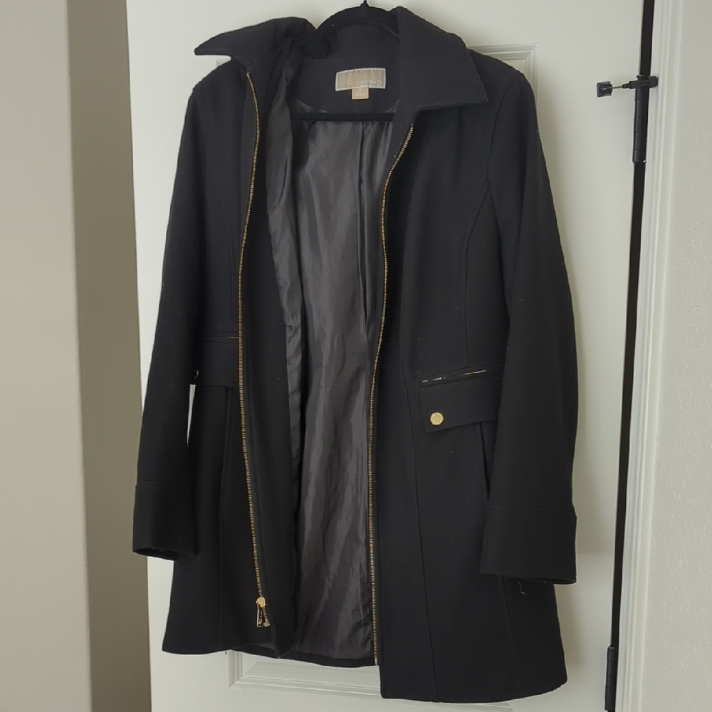 Michael Kors Black Peacoat with Gold Accents